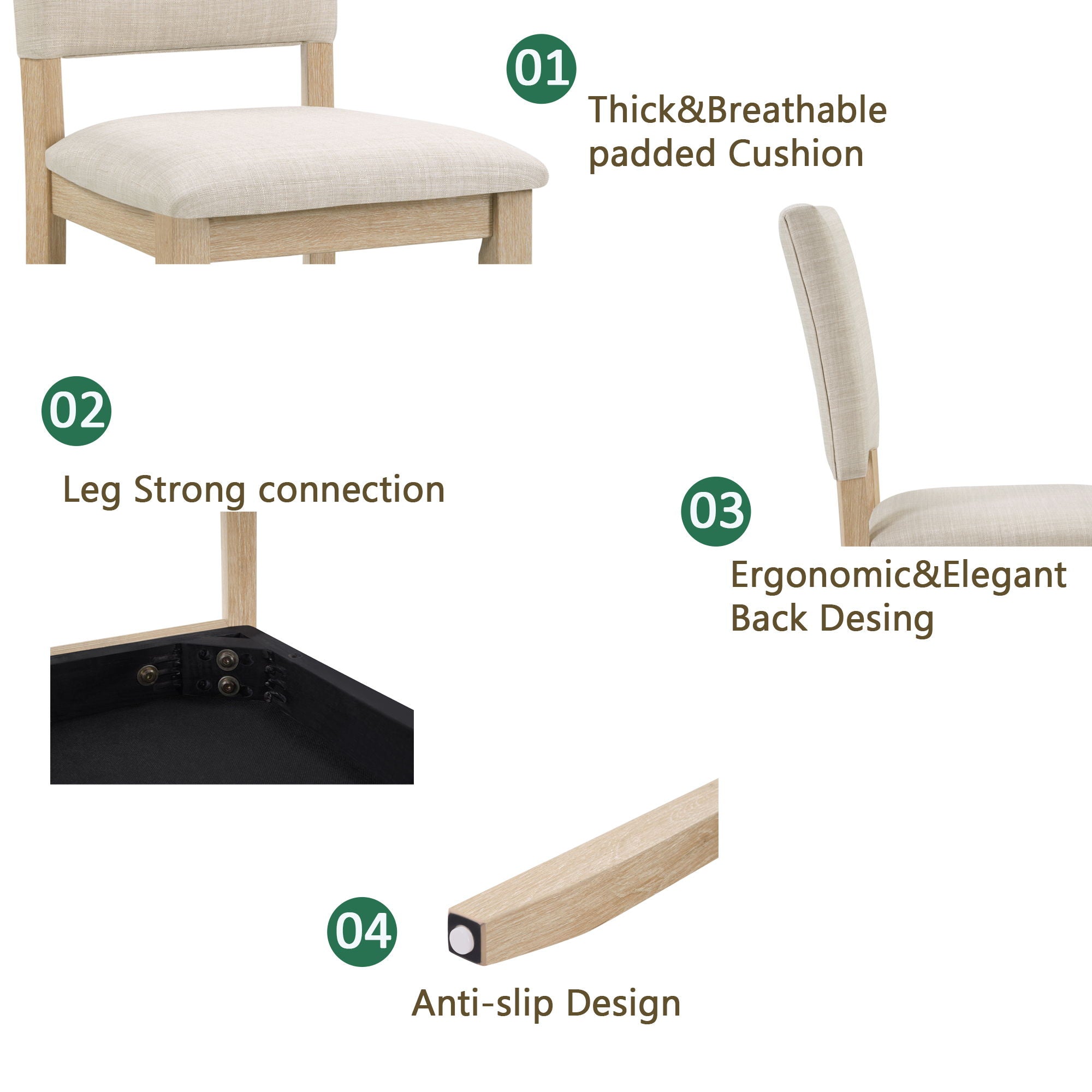 6 Piece Dining Table Set With Bench - Beige / Light Oak