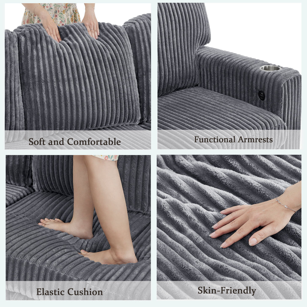 L-Shaped Sectional Sofa Bed With Pull Out Bed & Storage, 5 Seat Sleeper Couch With USB Charging For Living Room - Gray