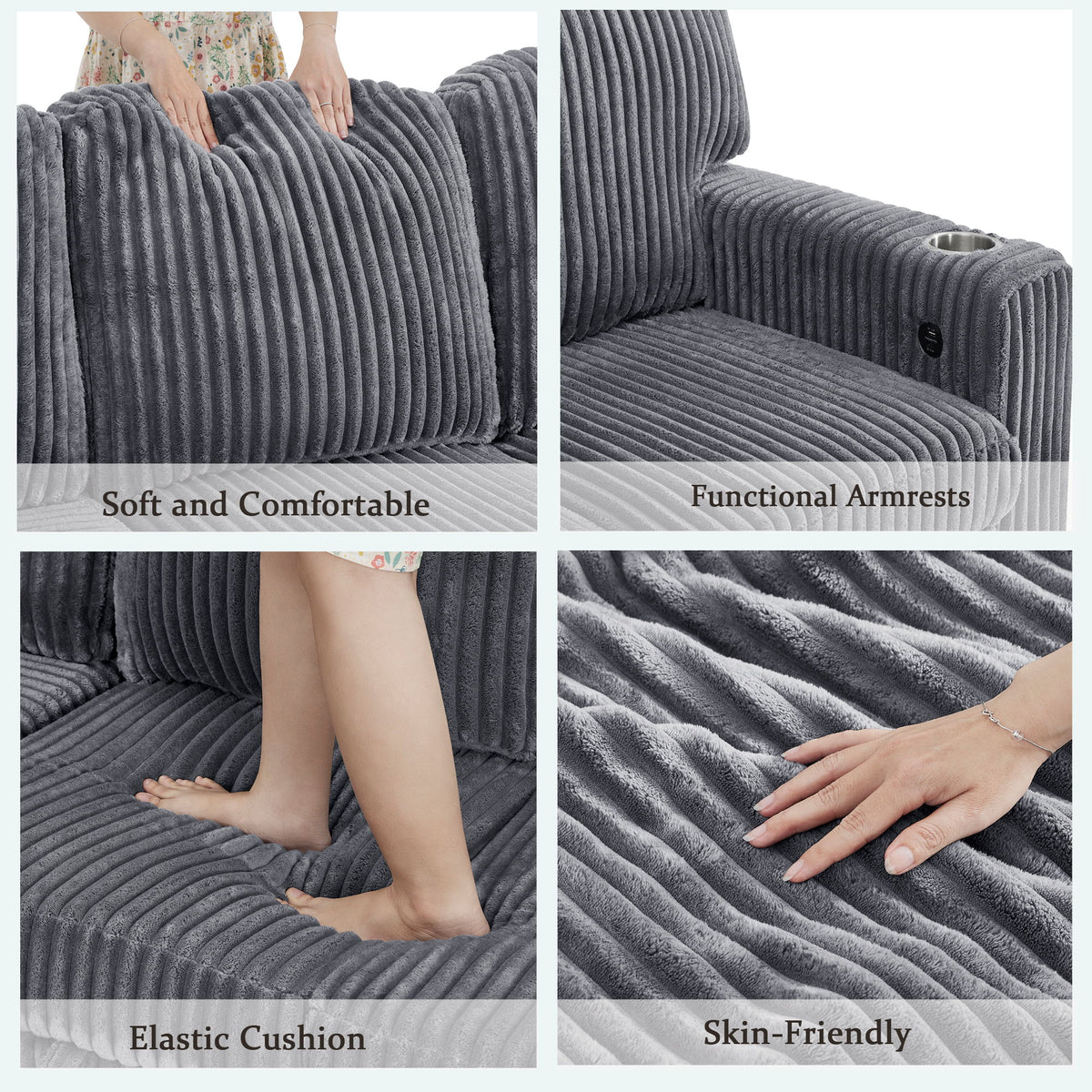 L-Shaped Sectional Sofa Bed With Pull Out Bed & Storage, 5 Seat Sleeper Couch With USB Charging For Living Room - Gray