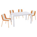 4 Piece Set Of Modern Striped Color- Blocking Single Chairs With Long Table