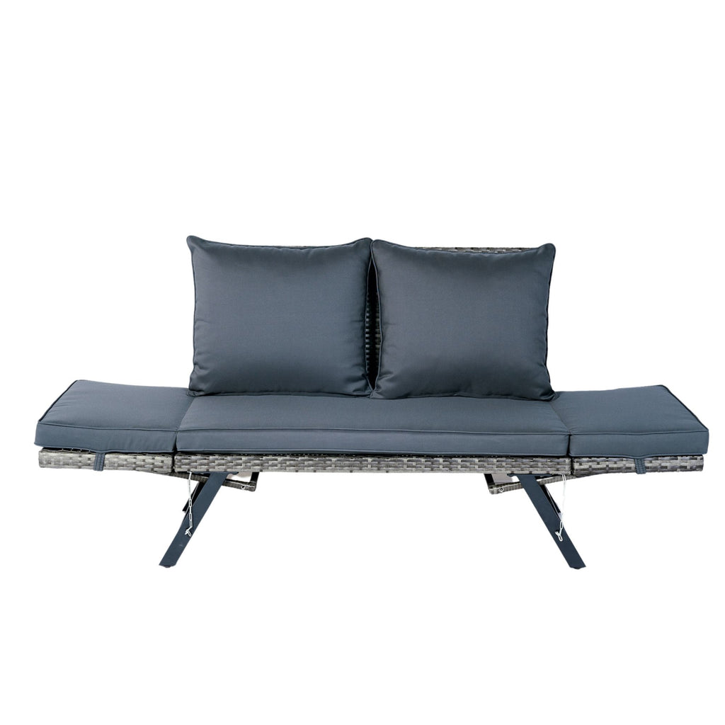 1 Pieces Patio Wicker Side Foldable Bench Patio Backyard Conversation Bench Gray Wicker - Dark Gray / Gray