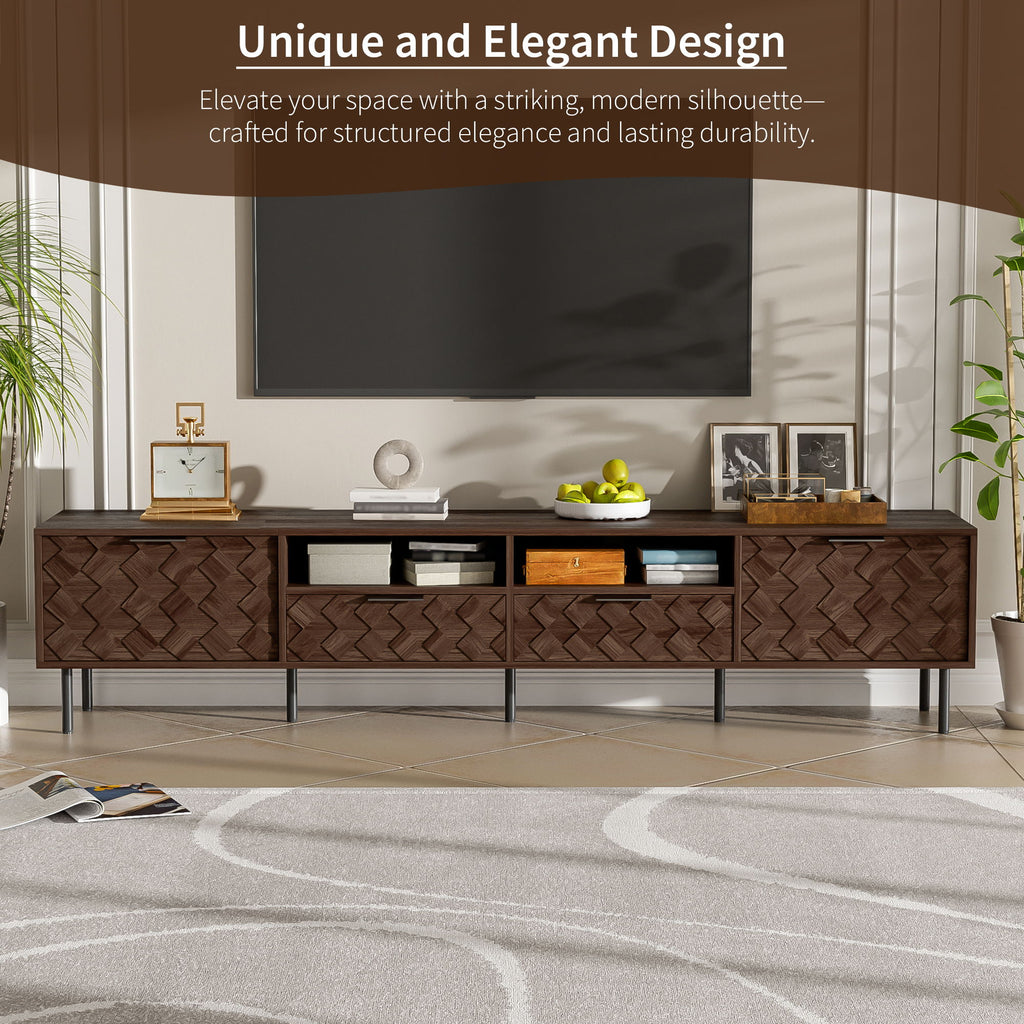 TV Stand For TVs Up To 85" With Closed Storage, Soft Closing Hinges, Living Room Entertainment Center - Walnut