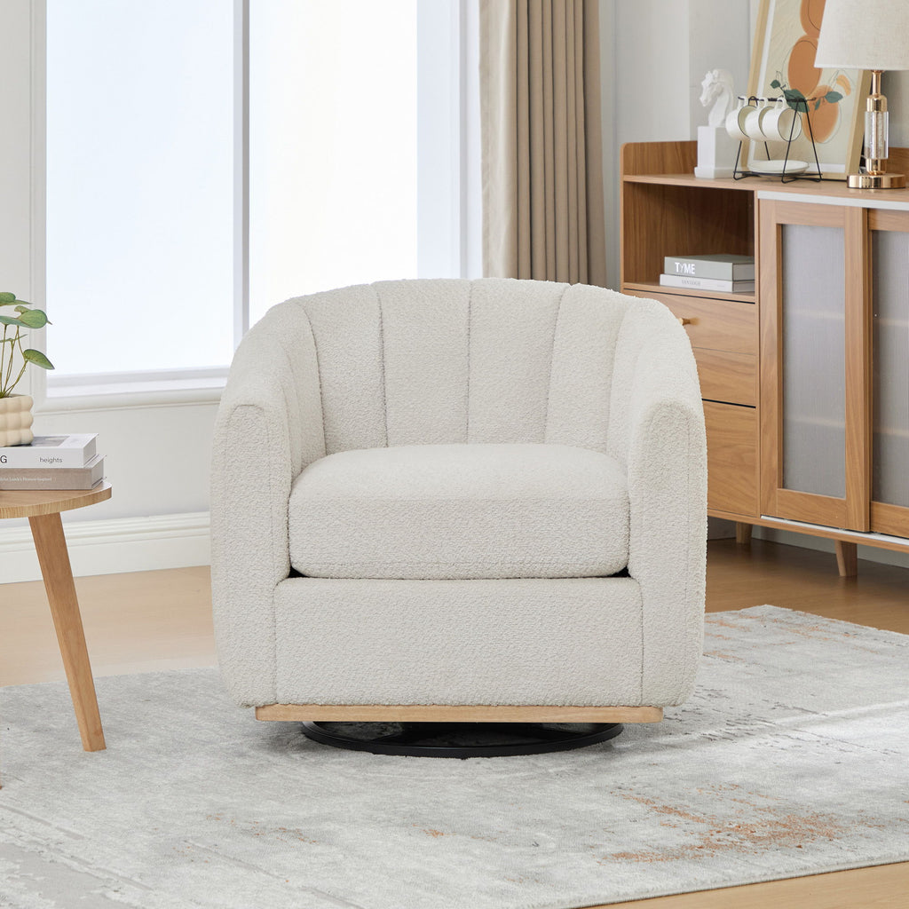 360 Degrees Swivel Upholstered Barrel Armchair For Living Room - Ivory