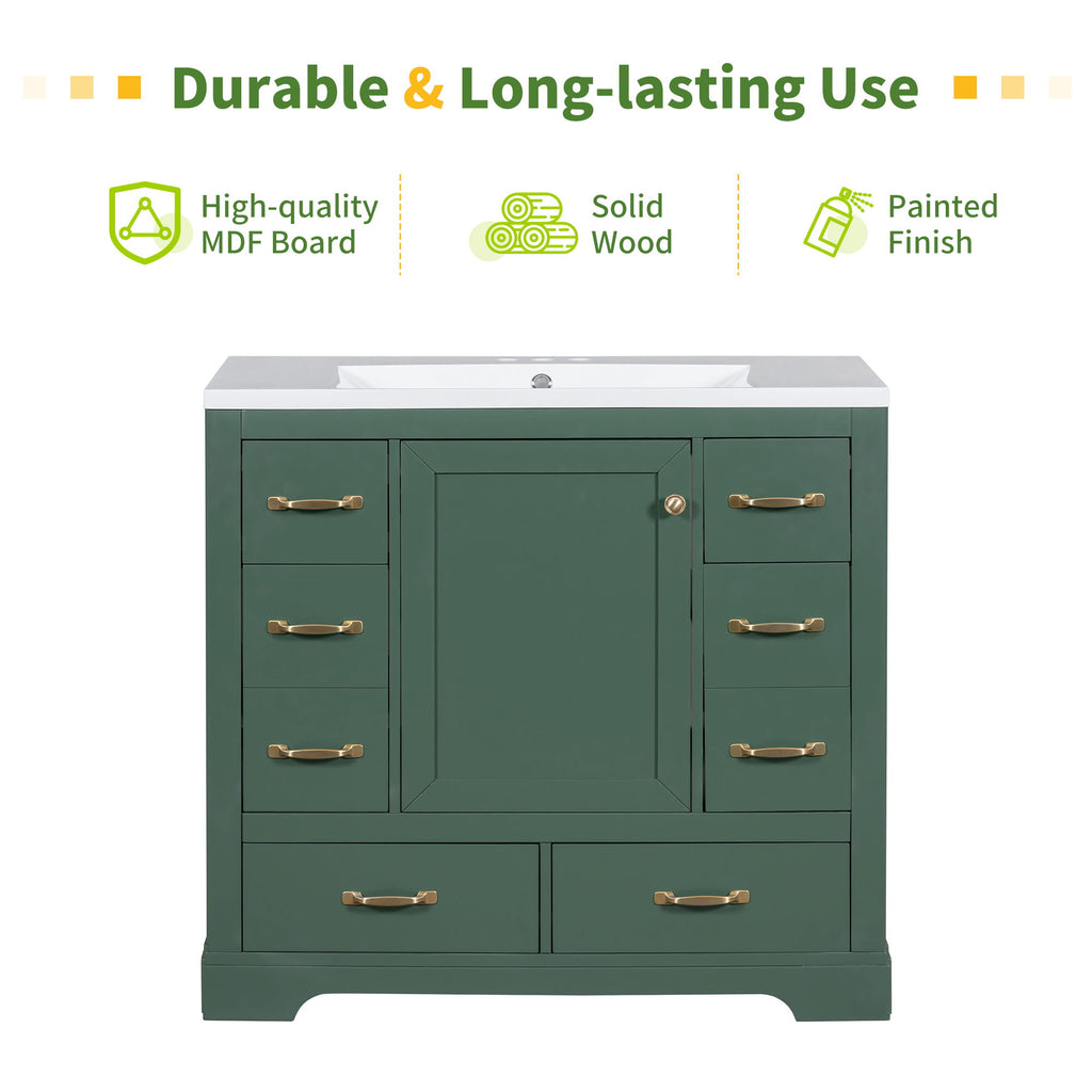 Modern Bathroom Vanity With Sink, 6 Drawers, Adjustable Shelf