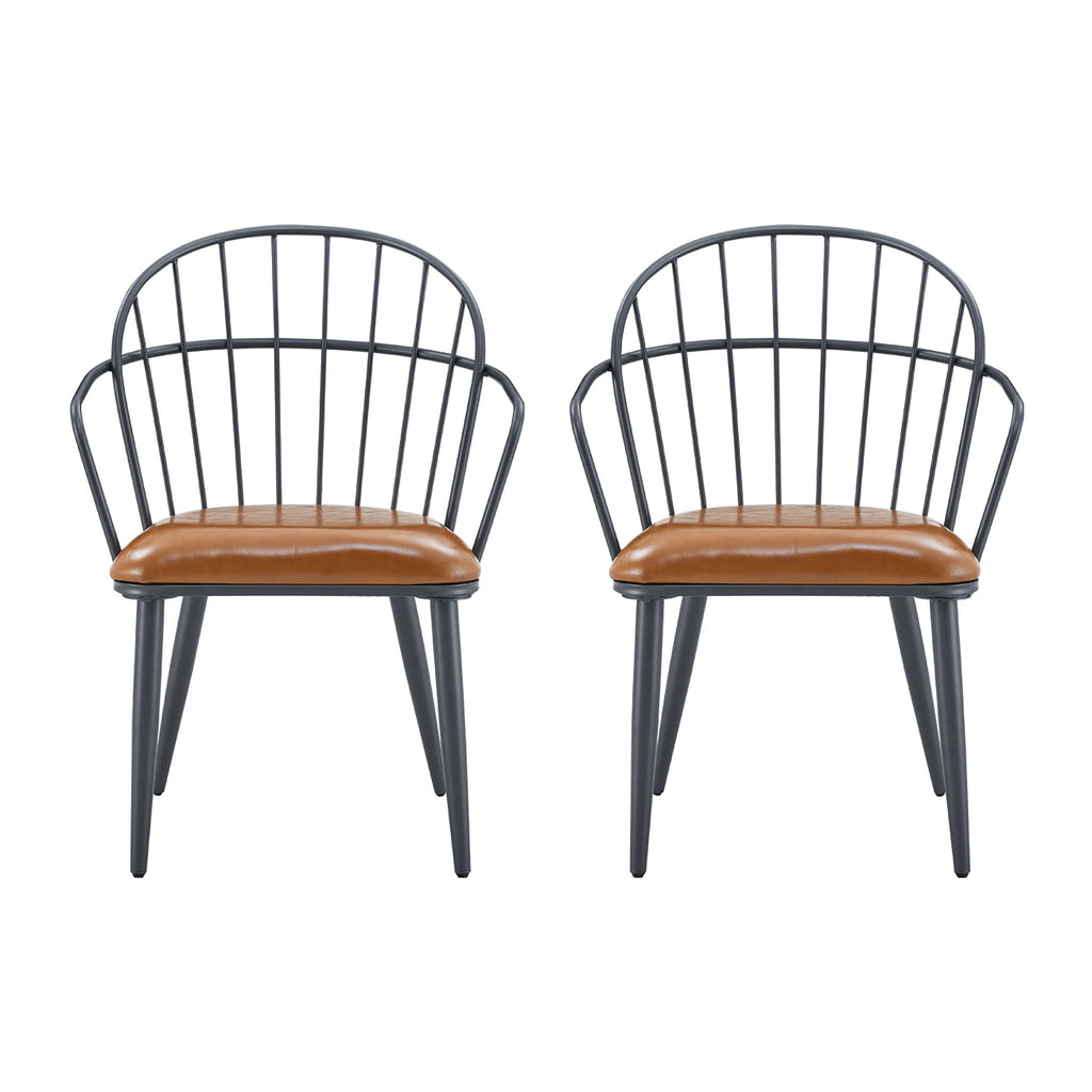 Industrial Inspired Upholstered Dining Chair Set With Metal Legs (Set of 2) - Brown
