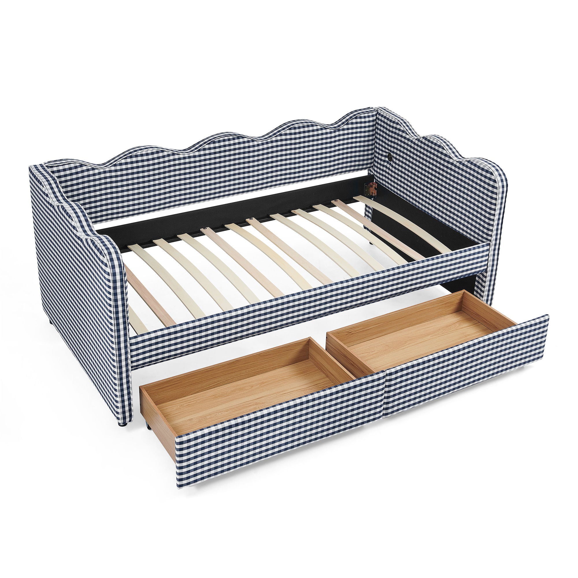 Gingham Daybed With USB Charging Port, Wave-Shaped Design