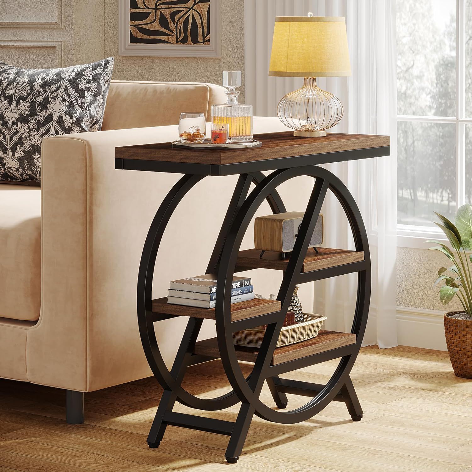 Modern Narrow End Table With 3 Tier Shelves