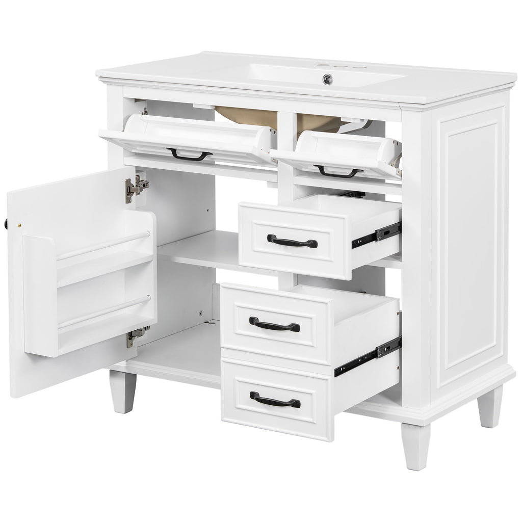 Modern Bathroom Vanity With Sink Top, Flip Drawers, Adjustable Shelf