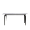 70.87" Modern Artificial Stone Curved Black Metal Leg Dining Table, Can Accommodate 6-8 People - White / Black