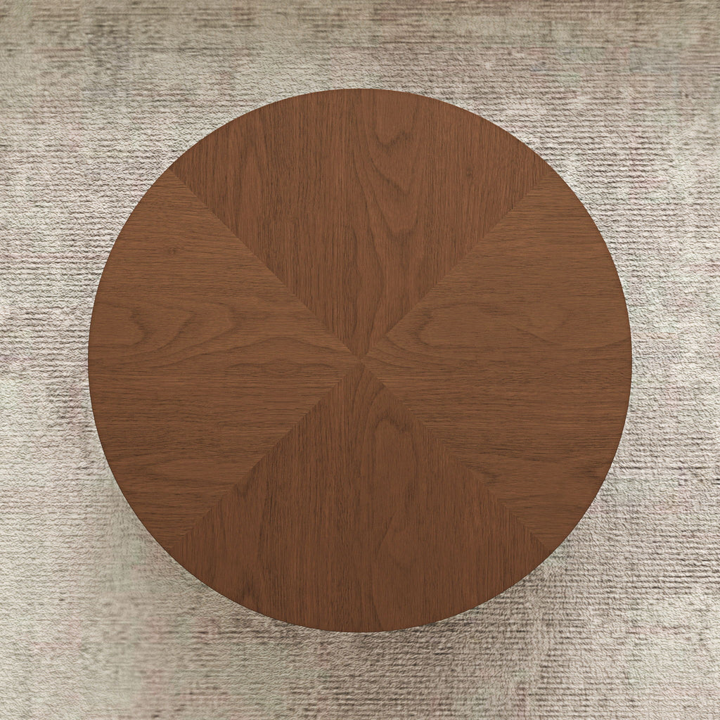 Drum Shaped Coffee Table With Hidden Storage Drawer, Low Profile For Living Room - Walnut