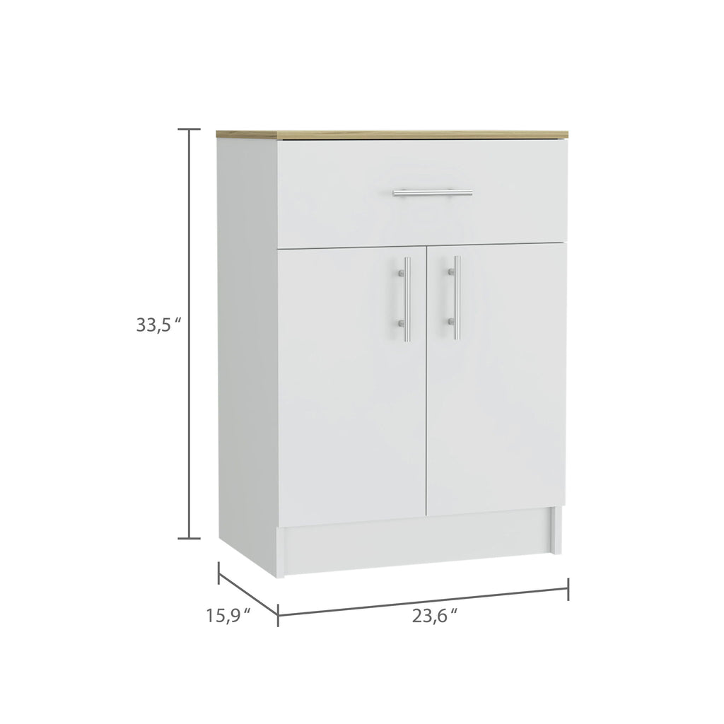 Pantry Organizer Cabinet One Drawer, Two Interior Shelves, Two Doors - White / Light Oak