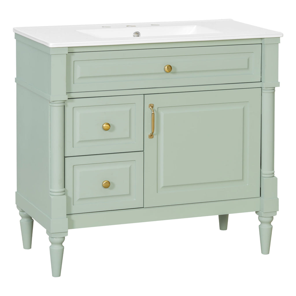 Freestanding Bathroom Vanity With Sink, Adjustable Shelf, Flip Drawer