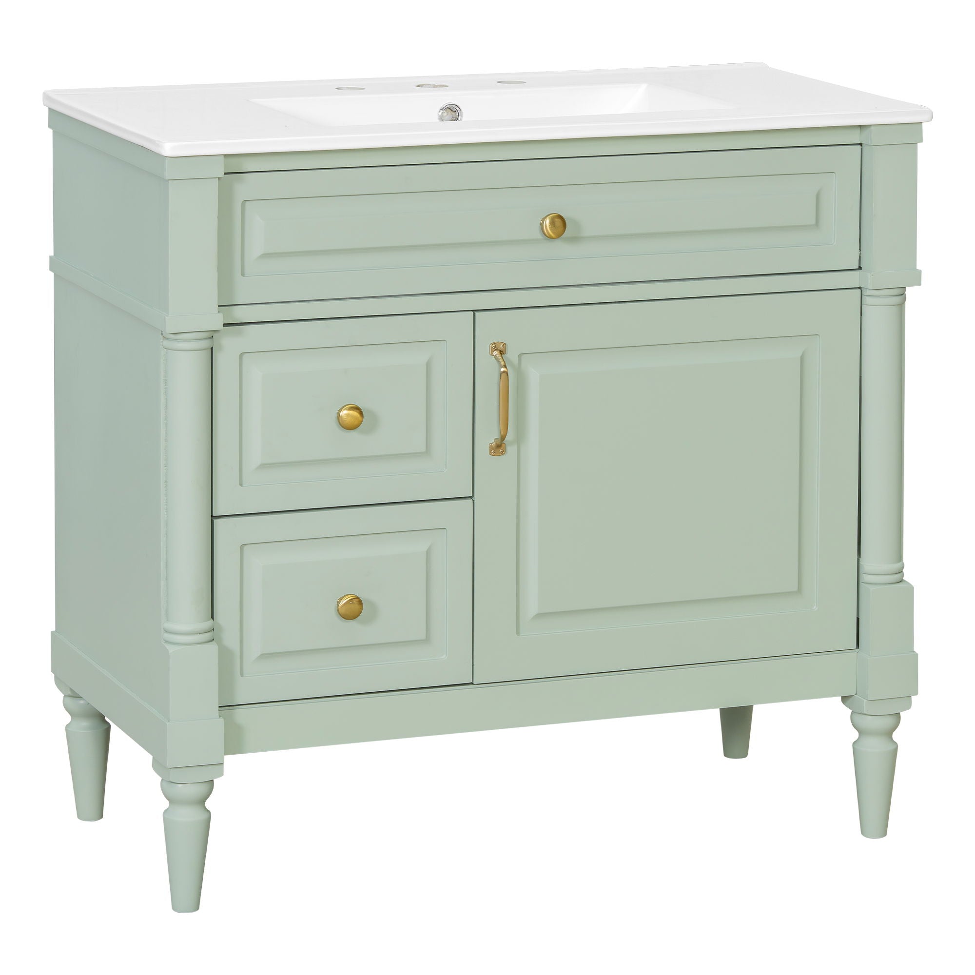 Freestanding Bathroom Vanity With Sink, Adjustable Shelf, Flip Drawer