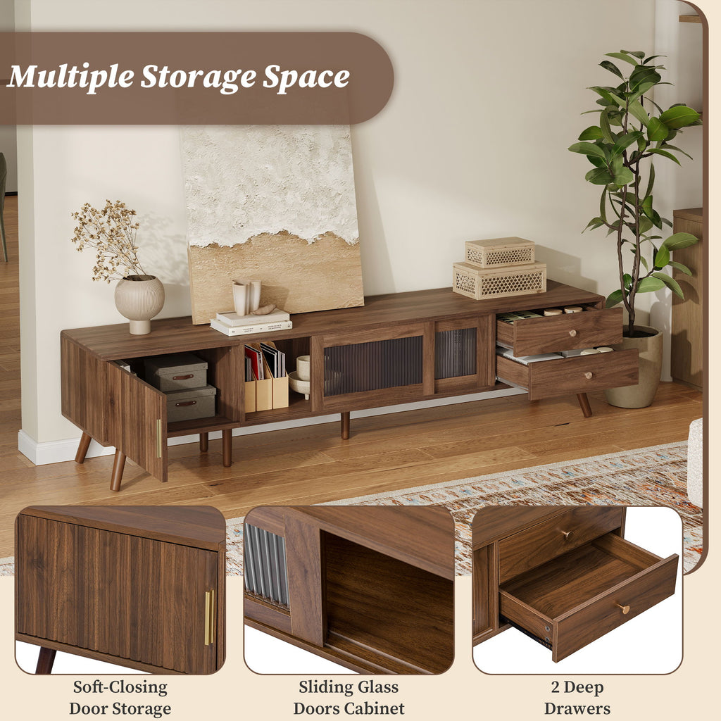 Doors TV Stand For TVs Up To 85", Entertainment Center With Storage Cabinets, TV Media Console Table For Living Room - Natural