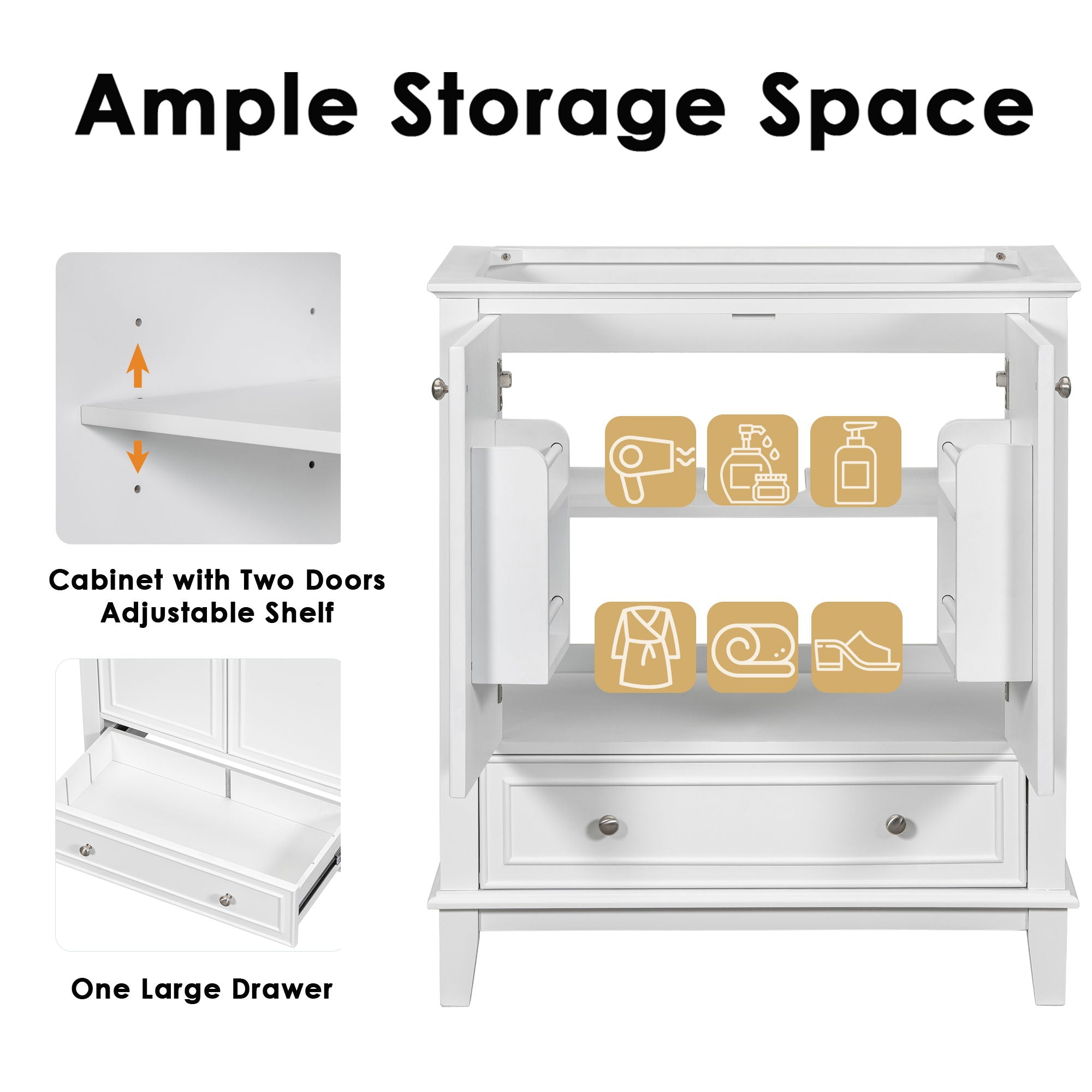 30" Bathroom Vanity With Sink Combo Undermount Sink, Cabinet With Doors And Drawer - White