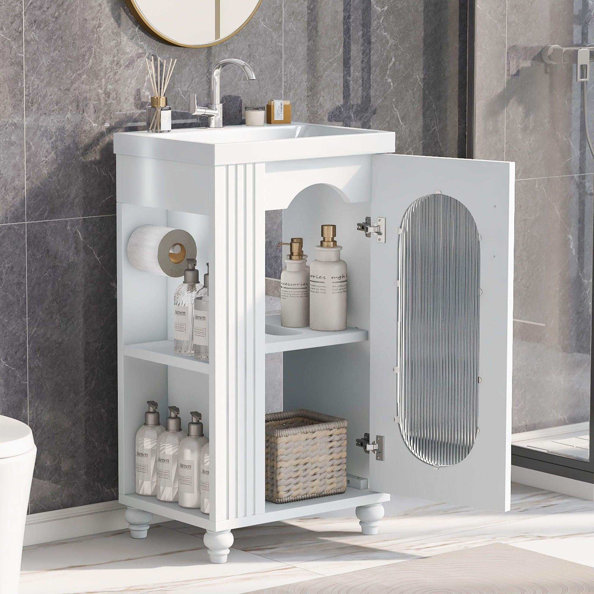 Modern Bathroom Vanity With Sink, Adjustable 2 Tier Shelf