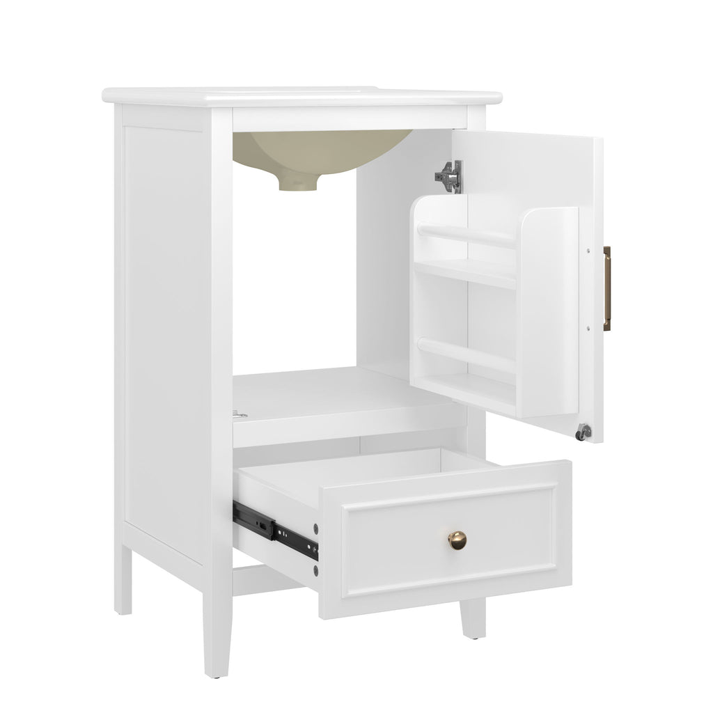 Bathroom Vanity With Sink, Adjustable Feet, 1 Drawer And Door Shelf Storage - White