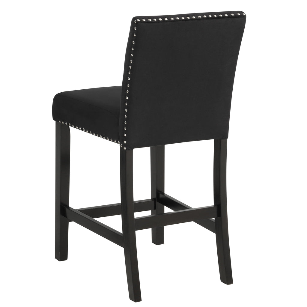 5 Piece Counter Height Dining Set With Table, Tufted Nail Head Chairs - Black