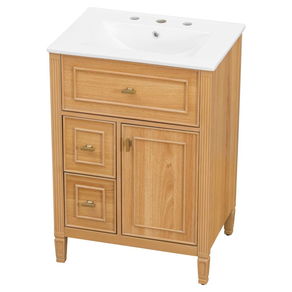 Bathroom Vanity With Sink, Flip Drawer, 2 Drawers, Adjustable Shelf