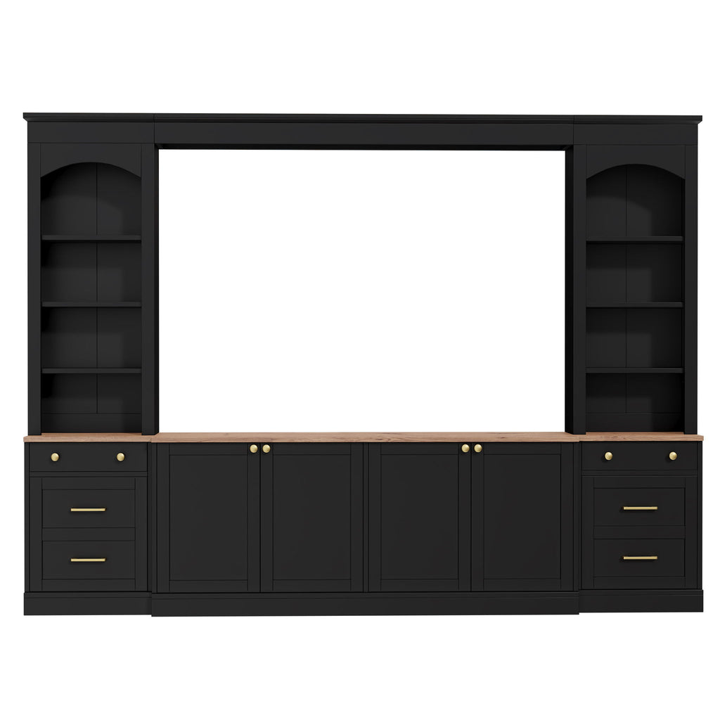 Arched Entertainment Center Wall Unit With Bookshelf, Retro Large TV Stand