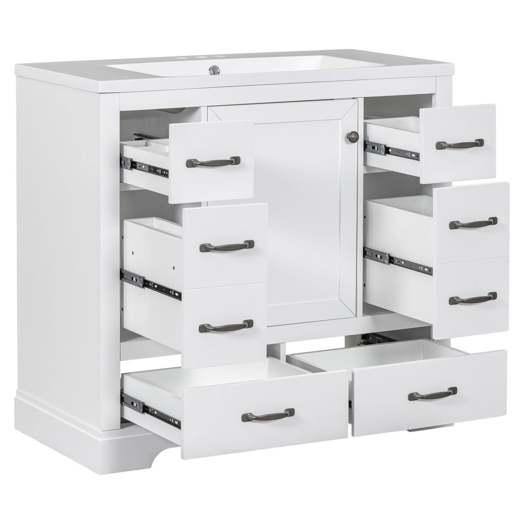 Modern Bathroom Vanity With Sink, 6 Drawers, Adjustable Shelf