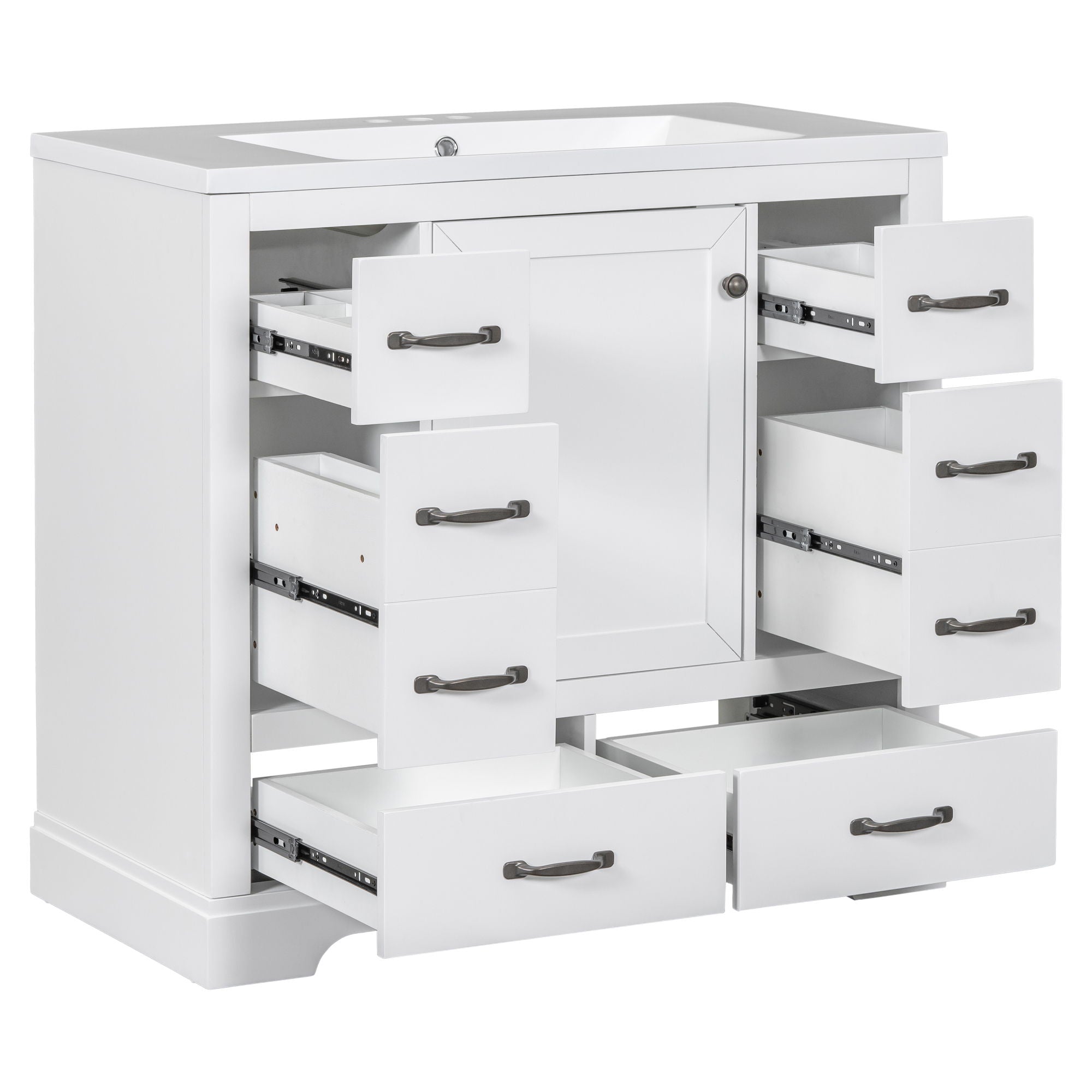 Modern Bathroom Vanity With Sink, 6 Drawers, Adjustable Shelf