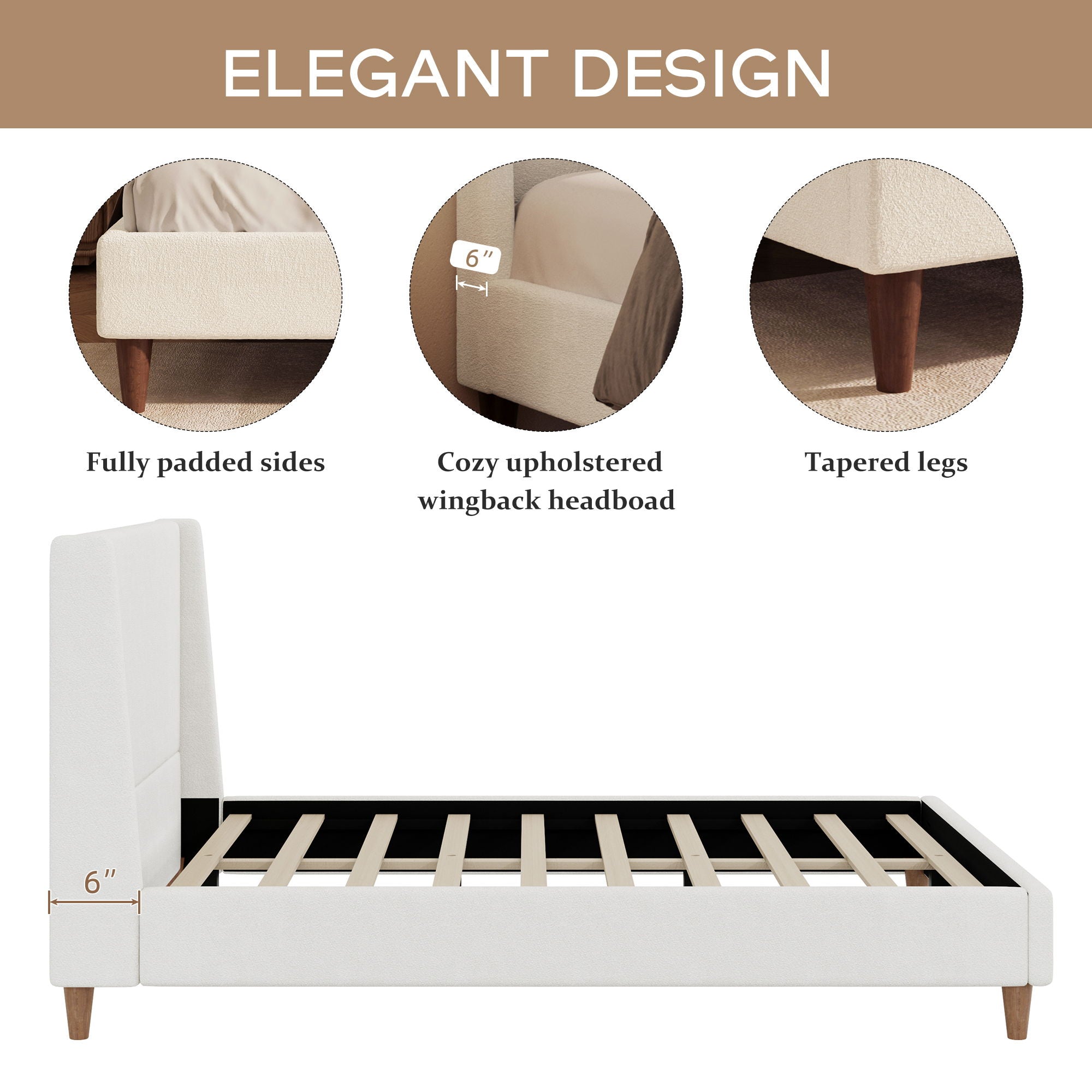 Upholstered Modern Platform Bed With Wingback Headboard