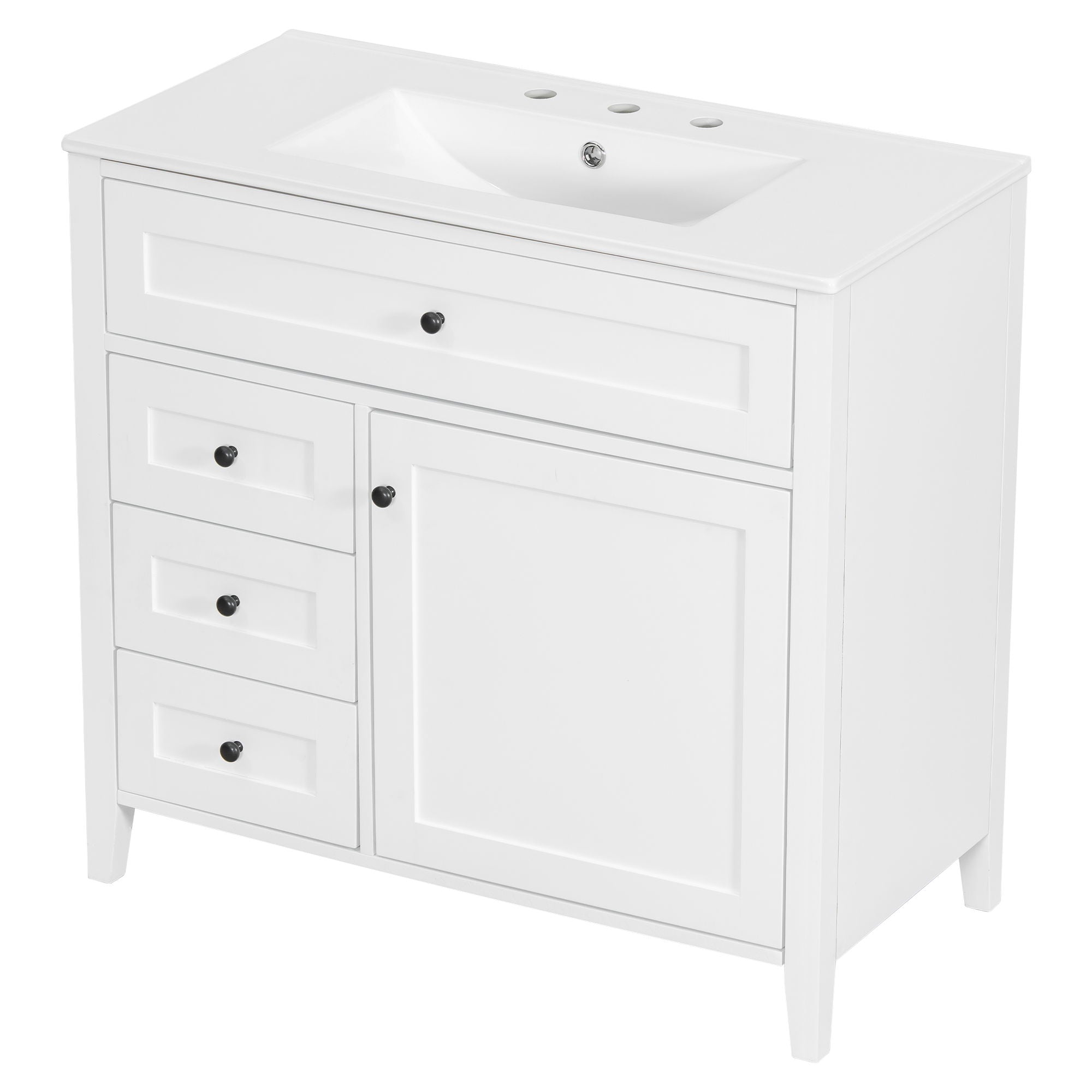 Bathroom Vanity With Sink, 3 Drawers & Cabinet With Adjustable Shelves