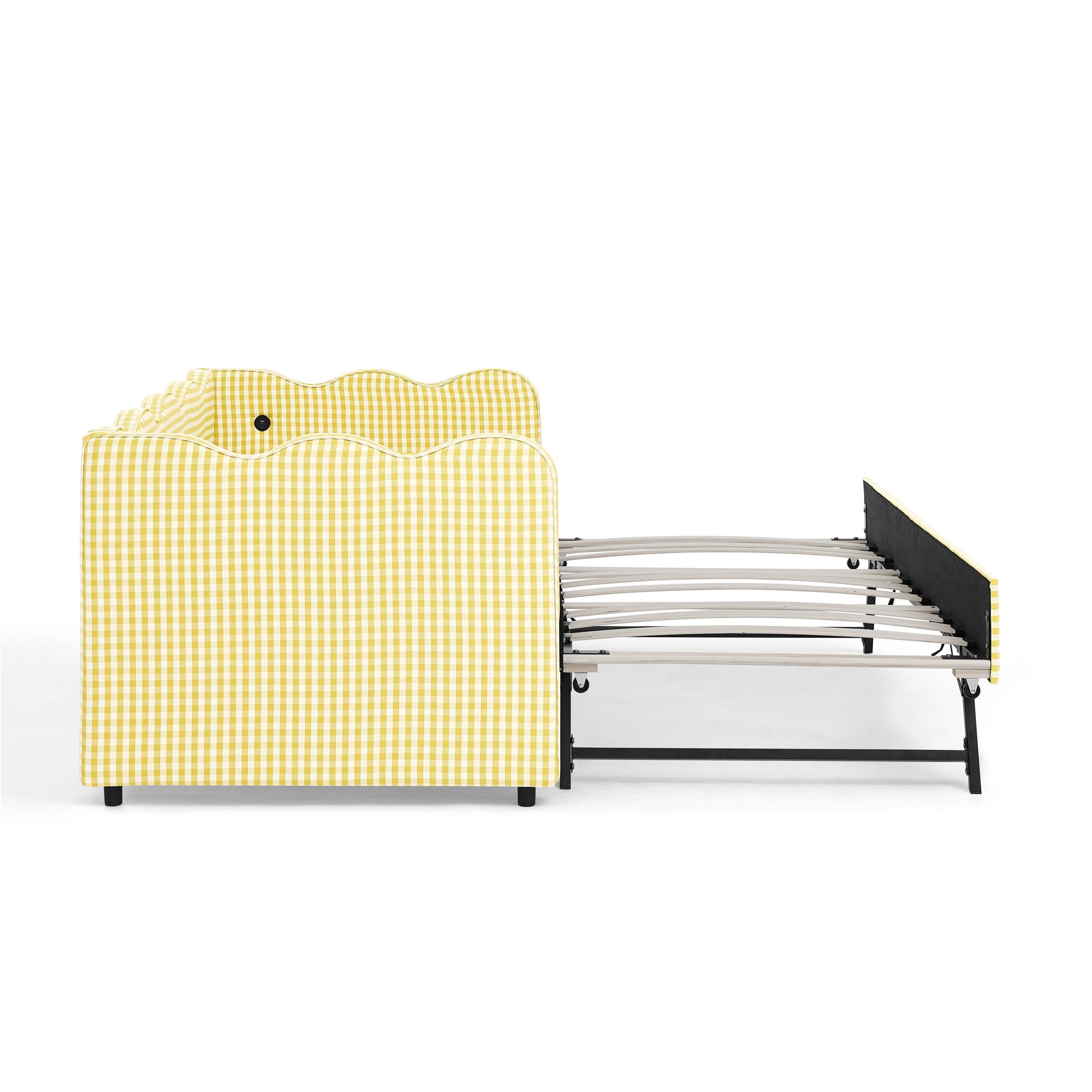 Gingham Daybed With USB Charging Port, Wave-Shaped Design