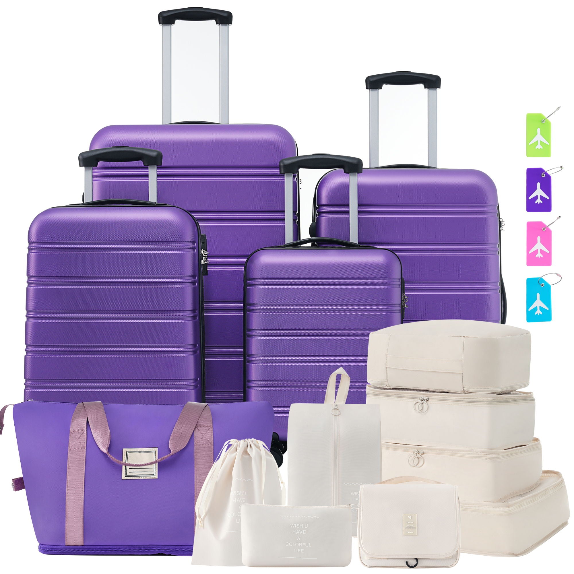 Hardshell Luggage Sets 4 Pieces + Bag Spinner Suitcase With Tsa Lock Lightweight - 16" / 20" / 24" / 28" Luggages