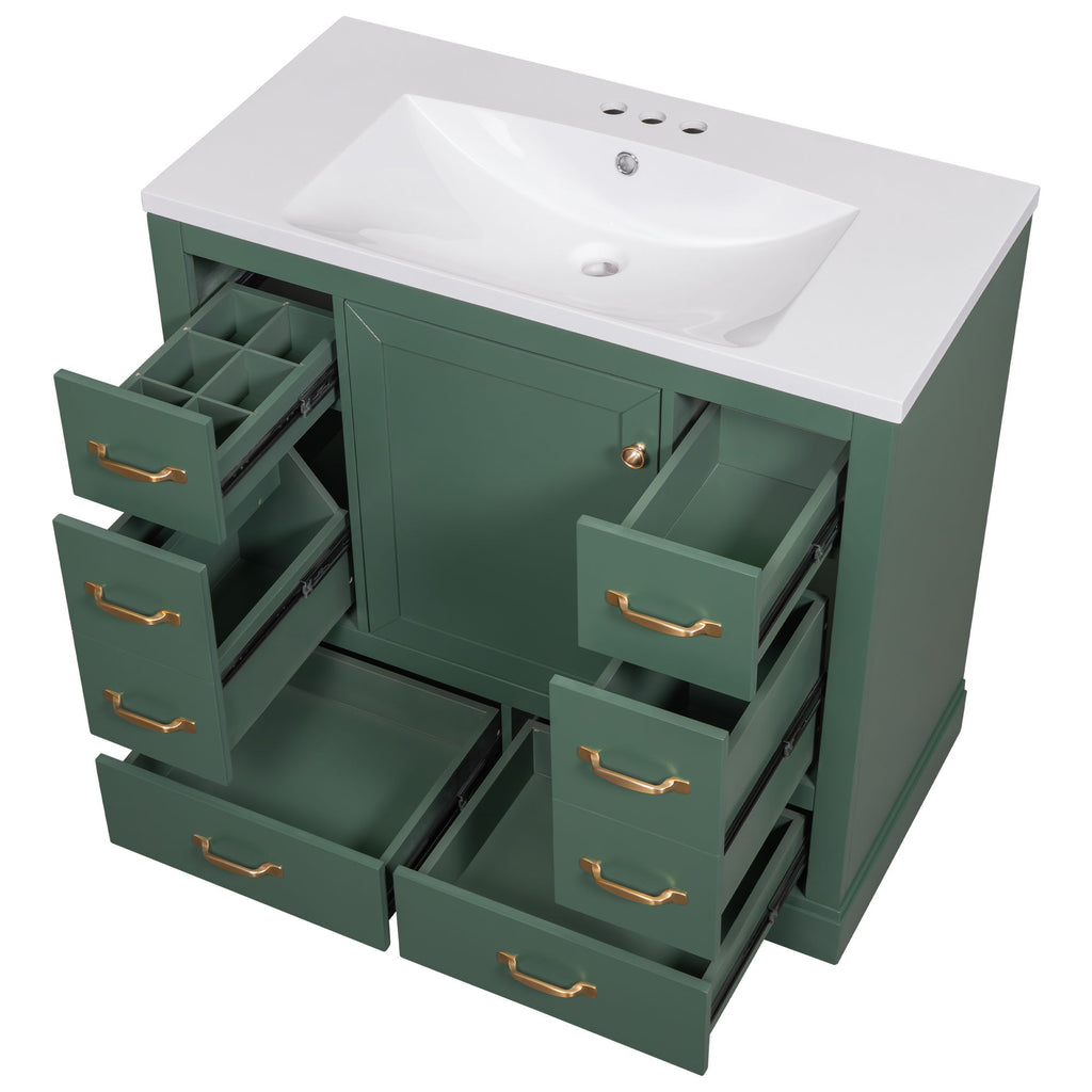 Modern Bathroom Vanity With Sink, 6 Drawers, Adjustable Shelf