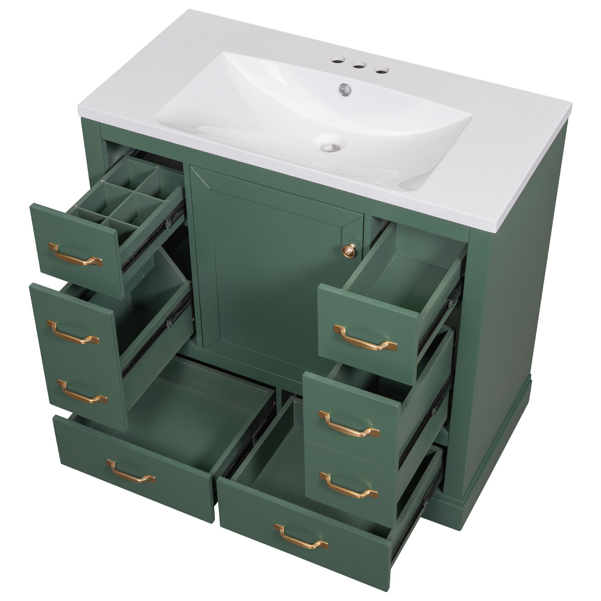 Modern Bathroom Vanity With Sink, 6 Drawers, Adjustable Shelf