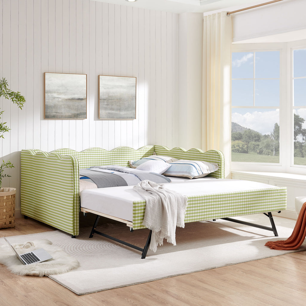Gingham Daybed & USB Charging Port, Wave-Shaped Design