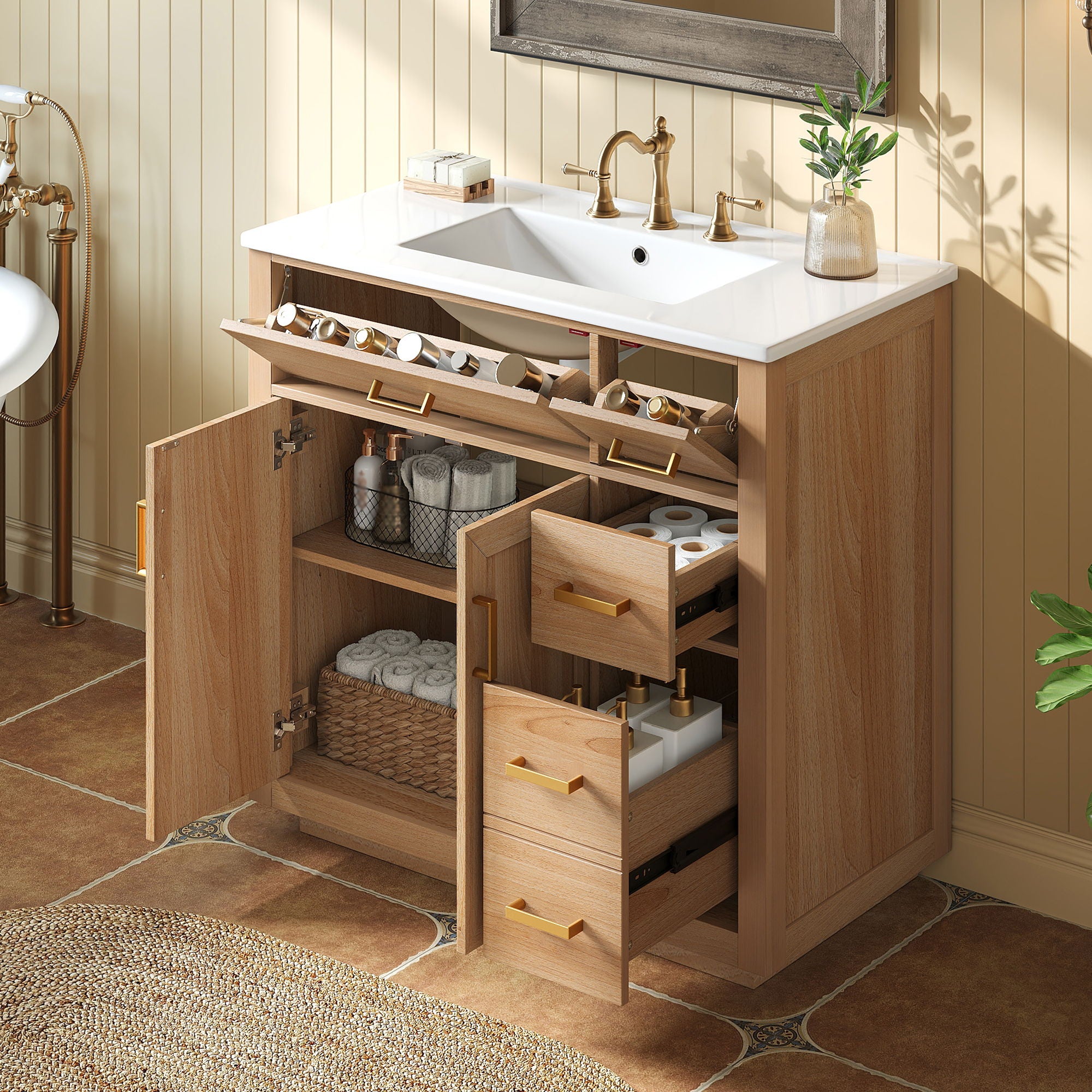 Bathroom Vanity & Sink, Soft Close Doors & Drawers - Wood