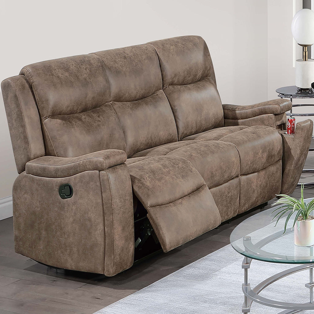 1 Piece Manual Motion Sofa Console Loveseat With Plush Back Cushion And Hidden Cup Holder - Auburn