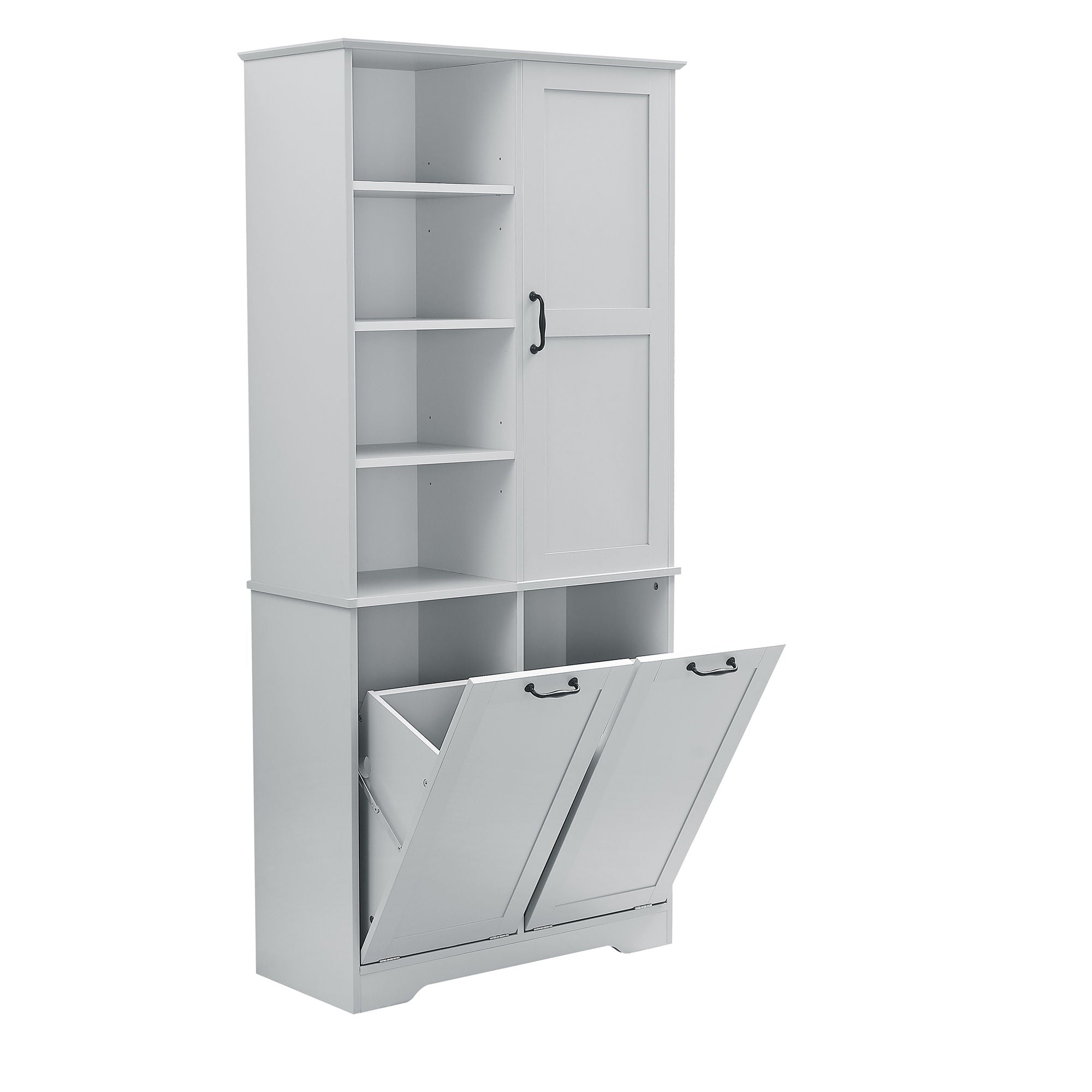 Freestanding Bathroom Storage Cabinet With Doors And Drawers, Adjustable Shelves, Tilt-Out Laundry Hamper