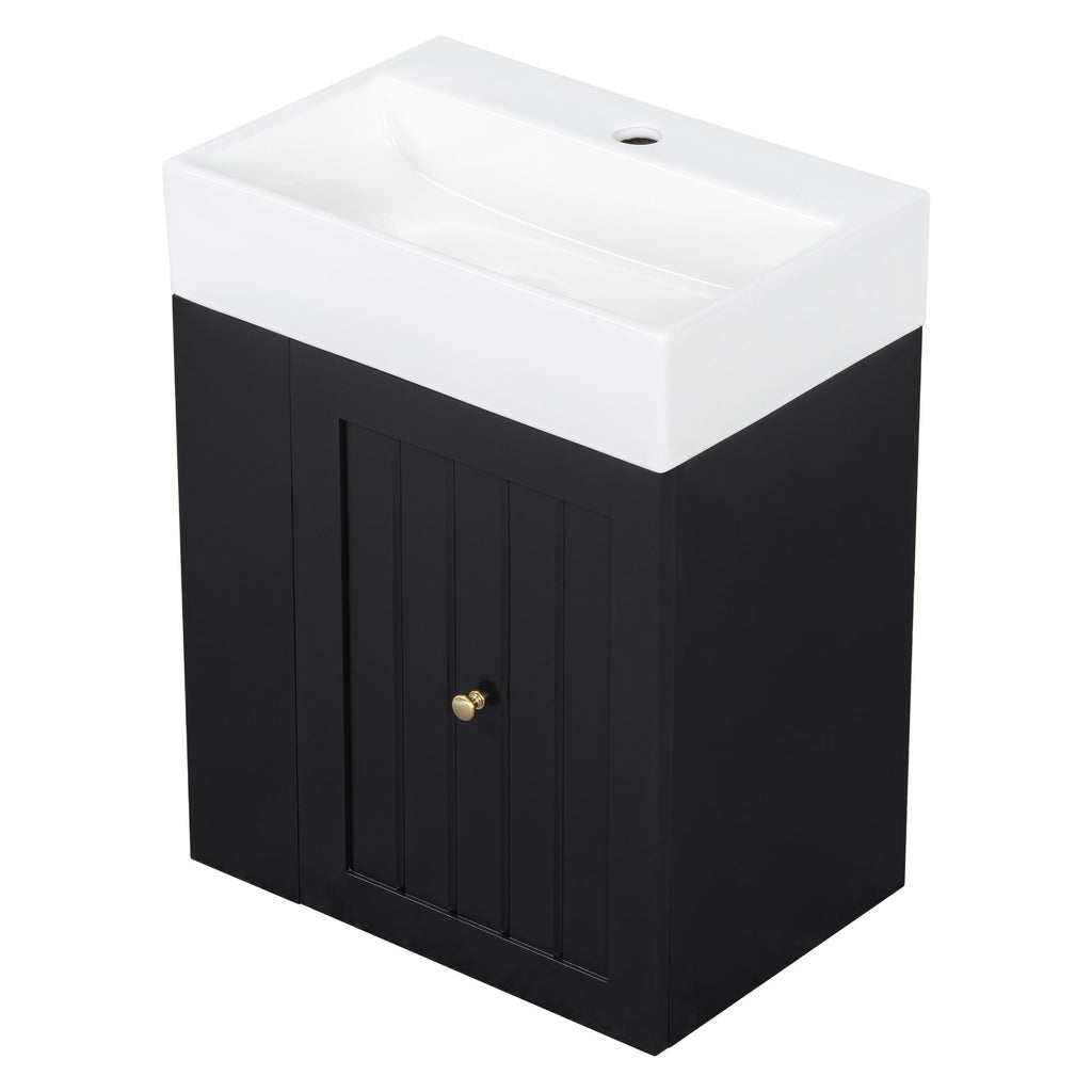 Modern Bathroom Vanity With Sink, Storage Cabinet, Drawer & Side Shelf