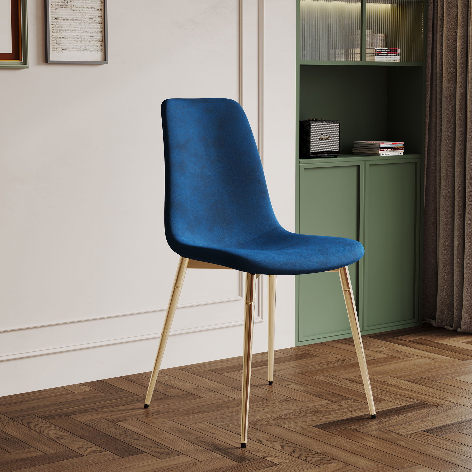Fabric Dining Chairs, Upholstered Armless Accent Chairs, Classical Appearance And Metal Legs (Set of 4)