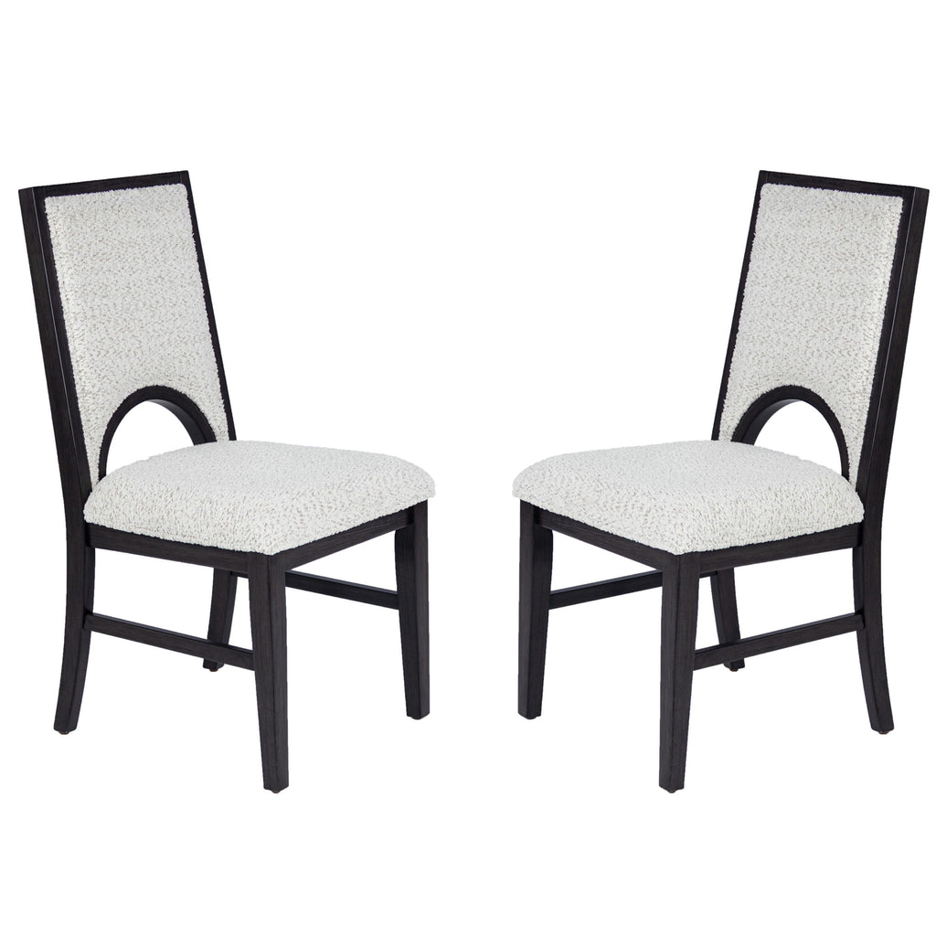 7 Piece Set, Trestle Dining Table And 6 Side Chairs With Cutout Back - Black / Charcoal / White