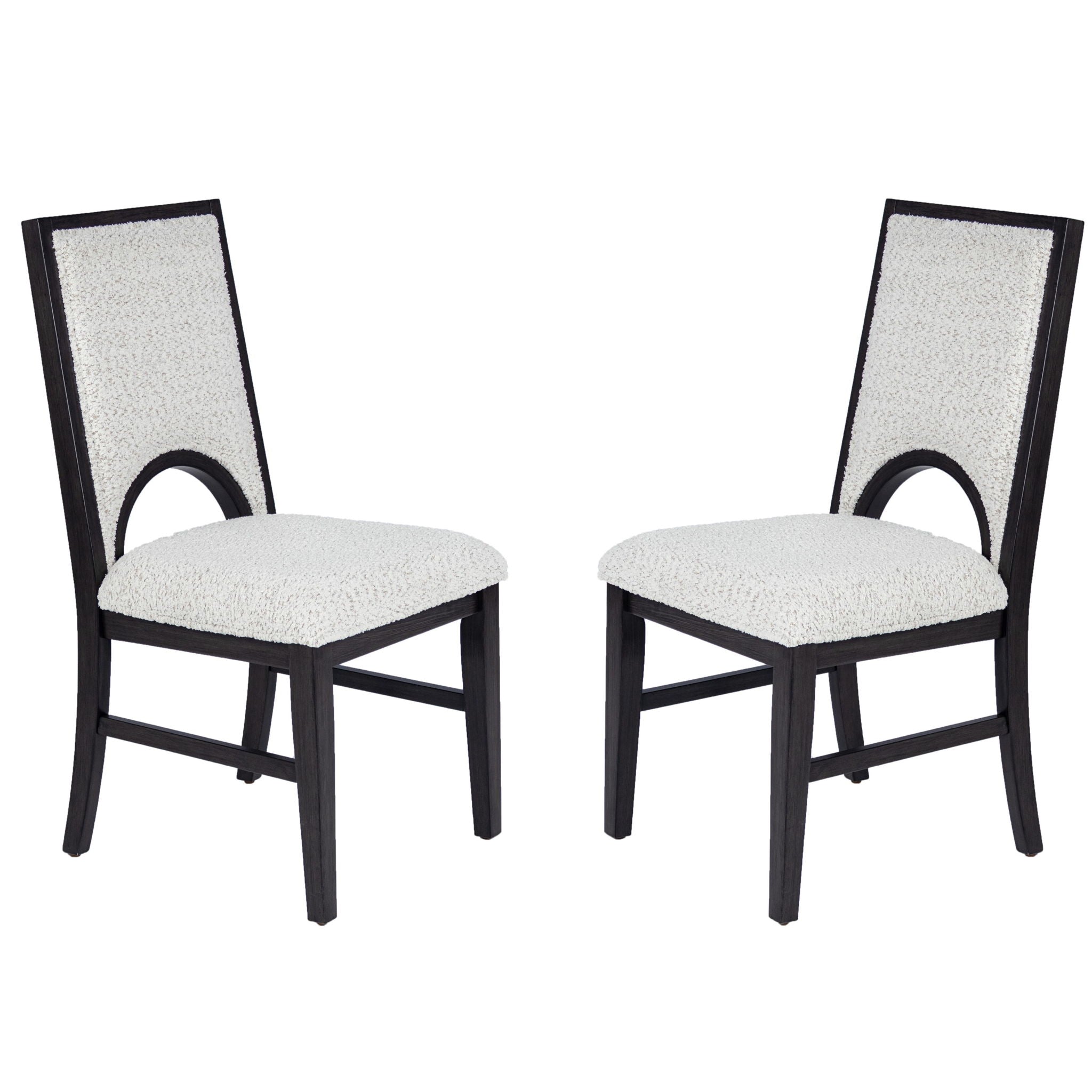7 Piece Set, Trestle Dining Table And 6 Side Chairs With Cutout Back - Black / Charcoal / White
