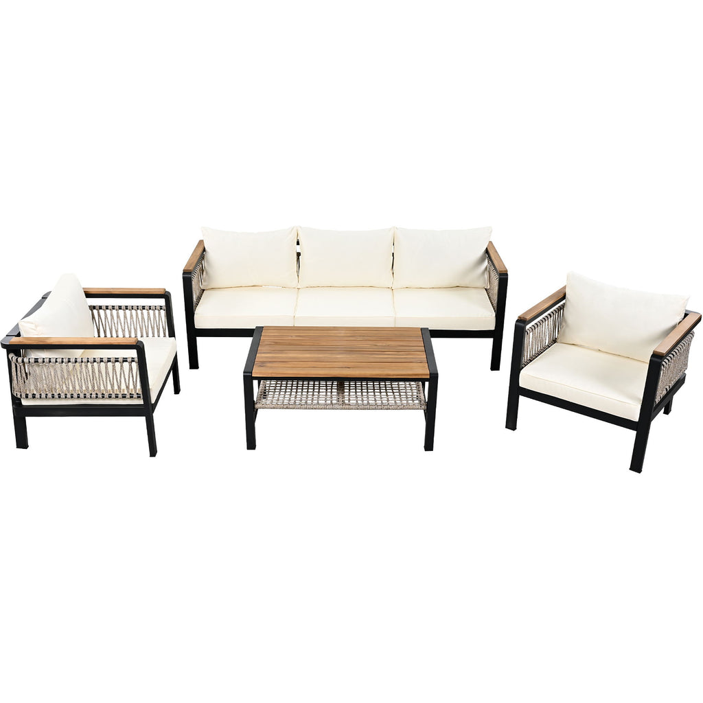 4 Pieces Outdoor Sectional Sofa Set 5 Person Patio Seating Group Outdoor Conversation Set With Cushions And A Coffee Table For Patios