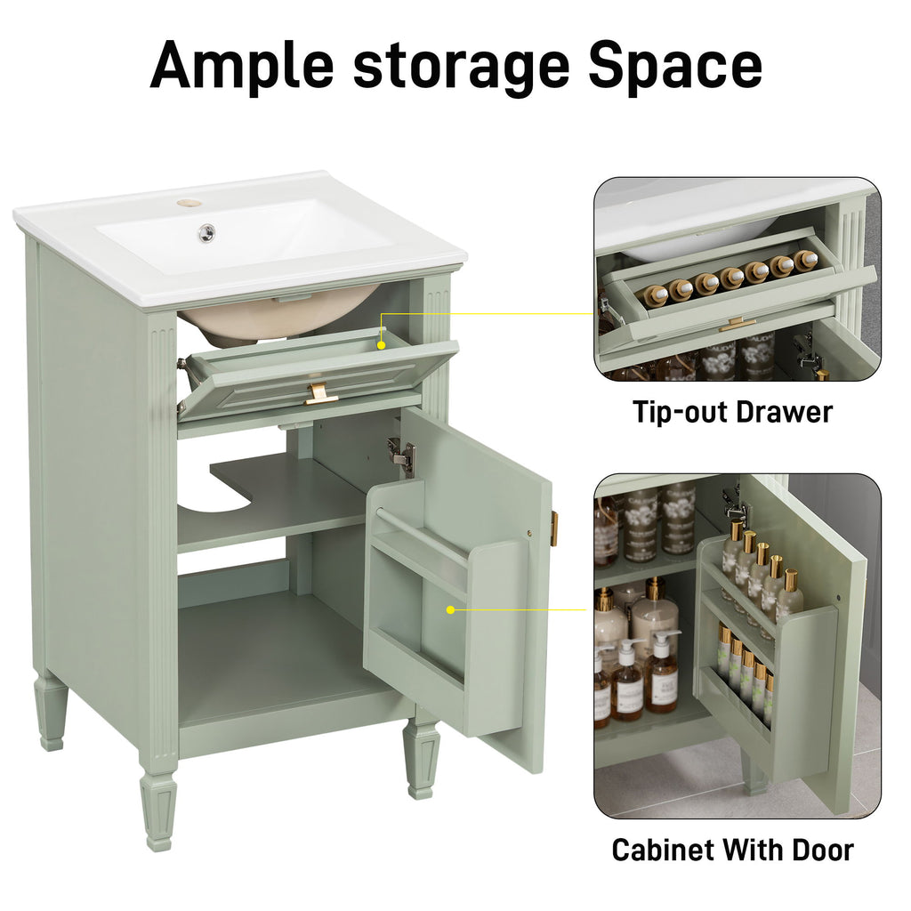Bathroom Vanity With Sink, Adjustable Shelf, Tilt-Out Drawer