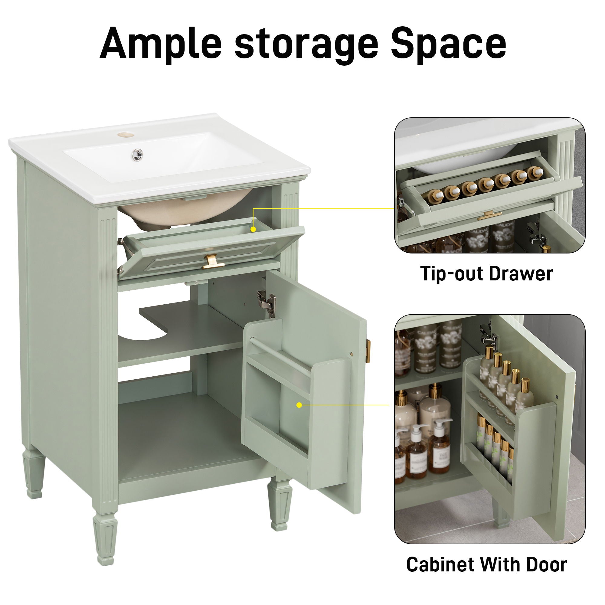Bathroom Vanity With Sink, Adjustable Shelf, Tilt-Out Drawer