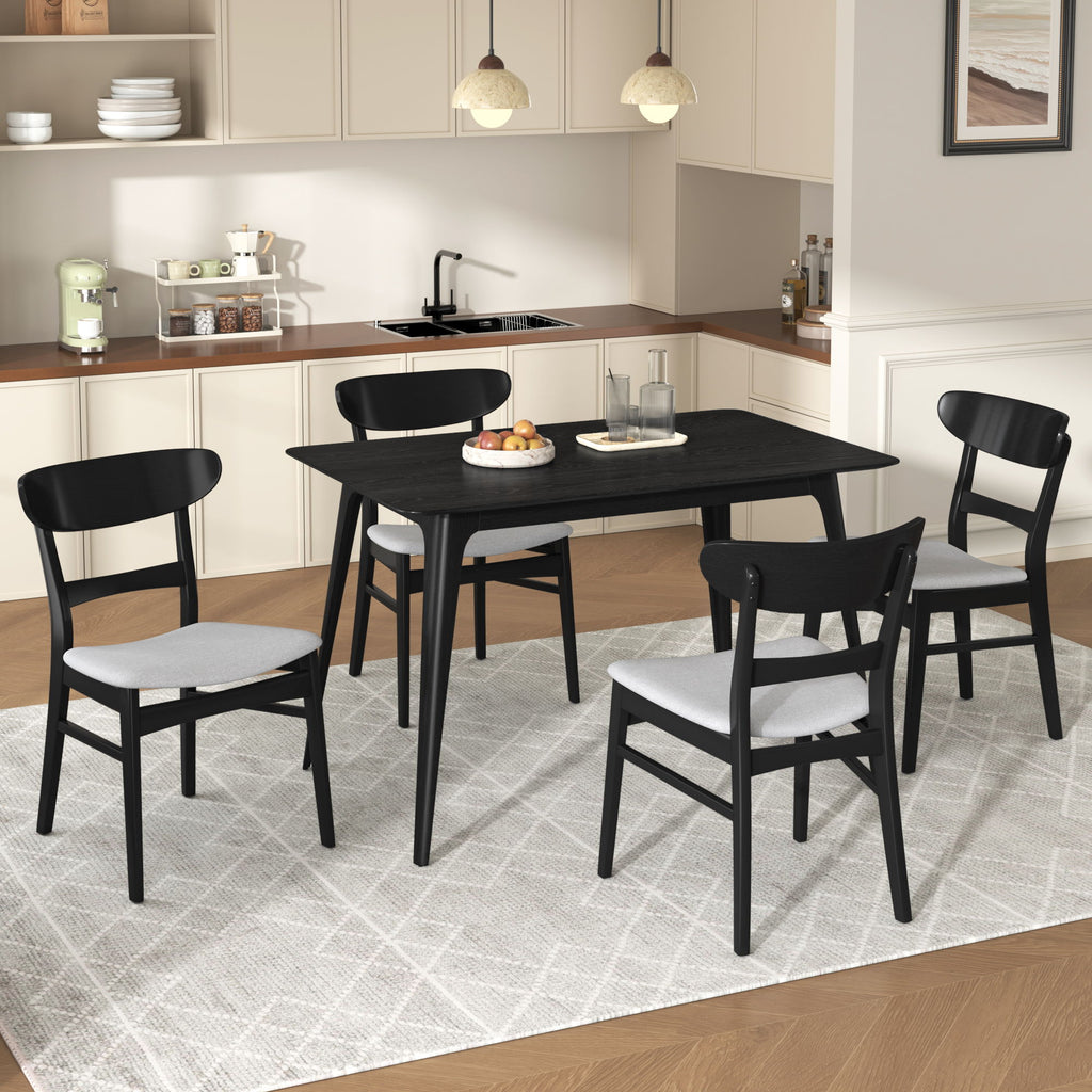 5 Piece Dining Set With 1 Table And 4 Upholstered Chairs - Black / Light Gray