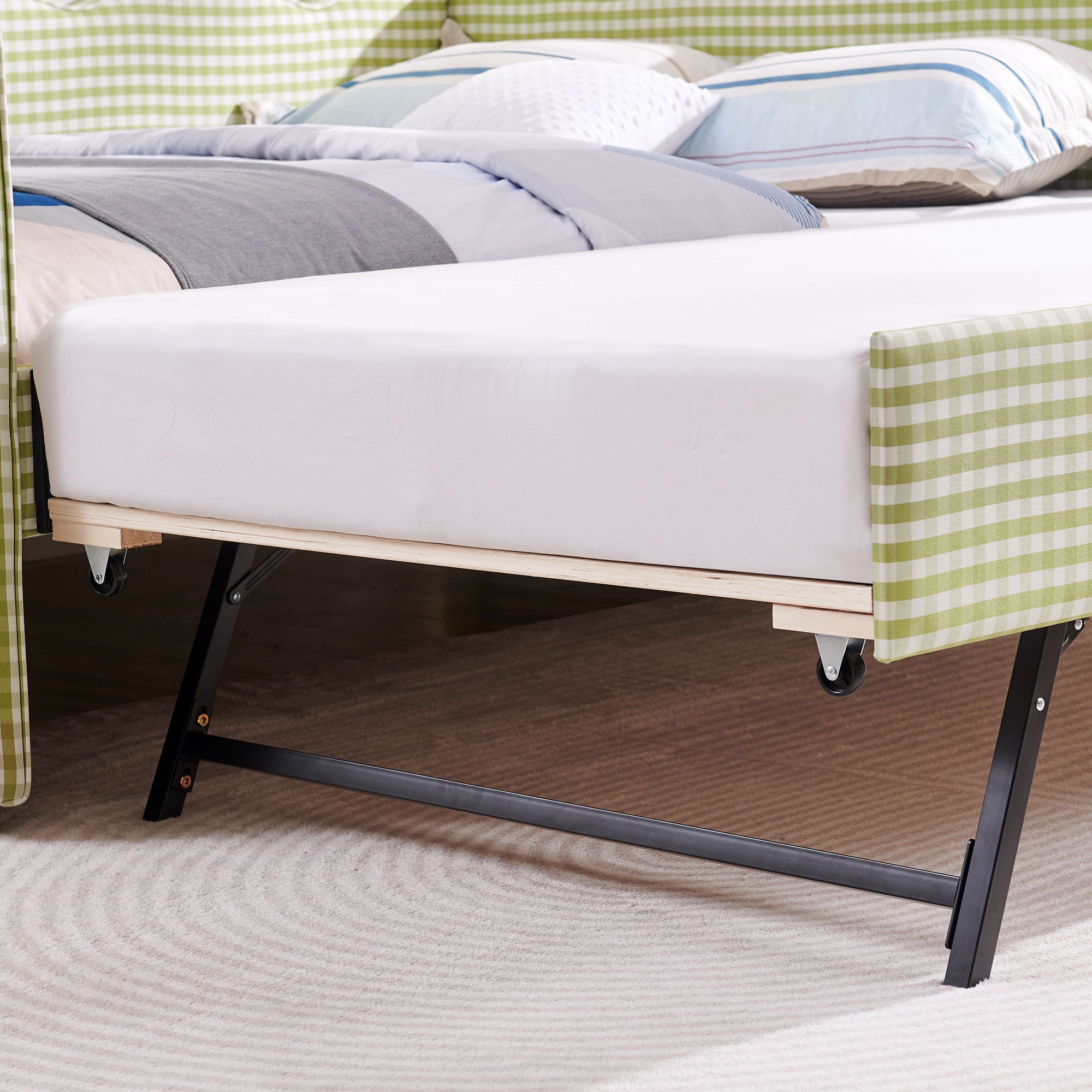 Gingham Daybed & USB Charging Port, Wave-Shaped Design