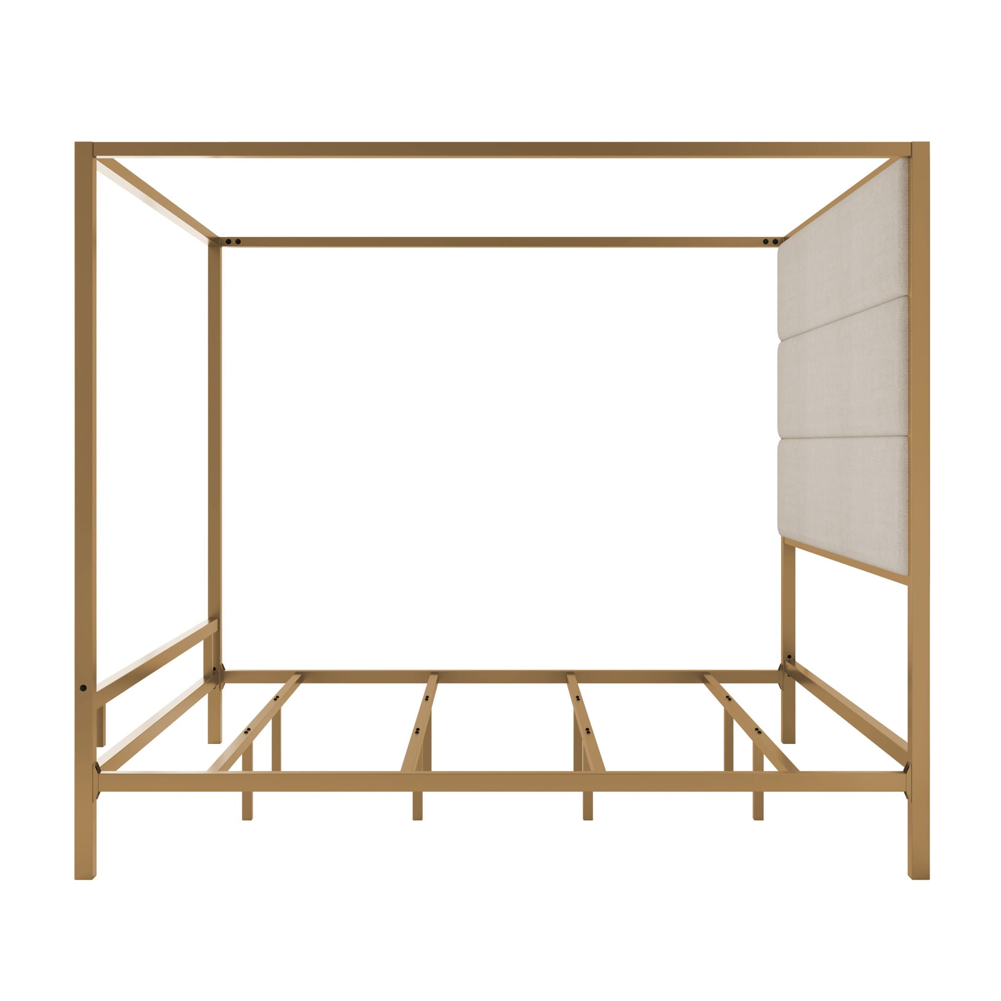 Canopy Bed With Tall Upholstered Headboard, 4 Poster Frame