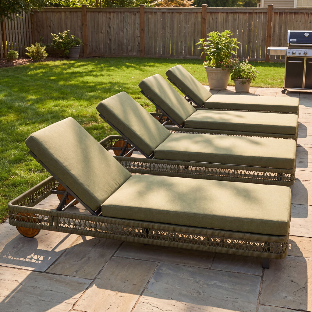 Outdoor Chaise Lounge & Wheels, 5 Position Adjustable Backrest