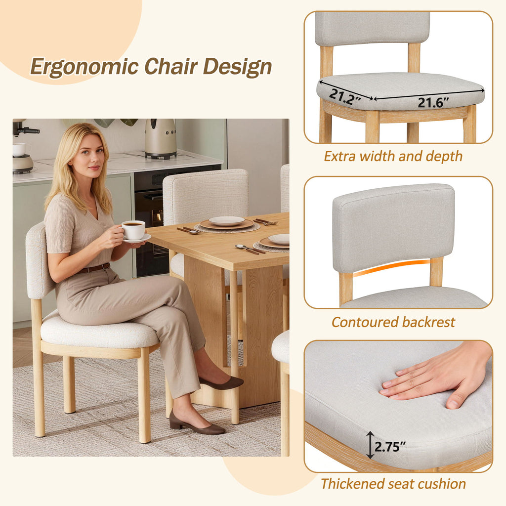 Dining Table Set With 6 Upholstered Chairs, Rectangular Table With Cutout Legs