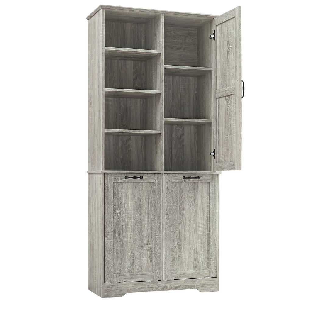 Freestanding Bathroom Storage Cabinet With Doors And Drawers, Adjustable Shelves, Tilt-Out Laundry Hamper