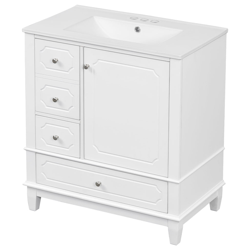 Bathroom Vanity With Sink, Freestanding Vanity Cabinet With Ceramic Basin, Soft Close Door, 3 Drawers